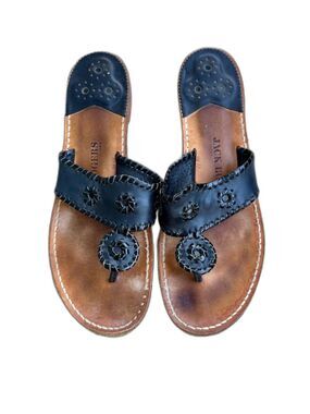 Jack Rogers Navajo Sandals Flip Flops Black Leather Thongs Whipstitch 11